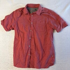 The North Face Button Down Shirt Size Medium Red Short Sleeve Striped Pocket